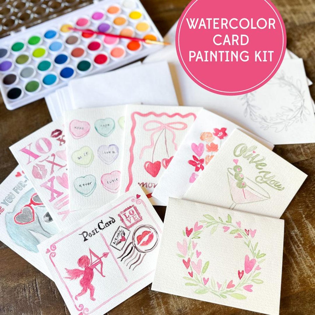 Valentine Watercolor Card Kit – Paint Your Own Cards, DIY Watercolor ...