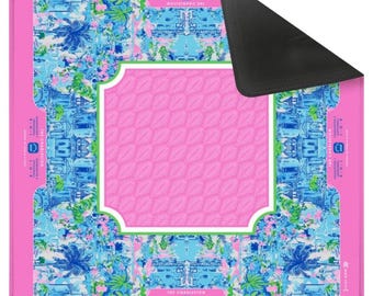 NEOPRENE Palm Beach Collection Mahjong Mat | Pink Cabana Blue | Preppy Coastal Decor | Lilly Inspired
