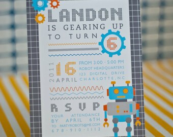 Robot Gears Birthday - Printable Customized Invitation