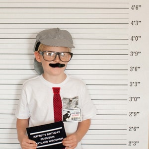 Detective Sleuth Mystery Birthday Mug Shot Backdrop Printable Mugshot Height Chart Backdrop and Sign Prop - Printable Customized Photo Booth