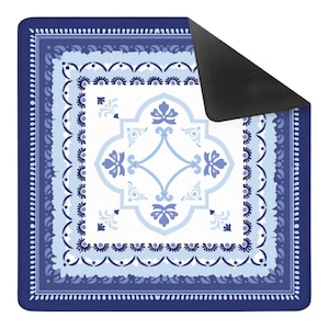 Mahj on the Mediterranean Mahjong Mat | Blue & White Mahjong Mat | Amalfi Tile Coastal Design | Italian | Amalfi Coast Mahj [Non-Neoprene] image 1
