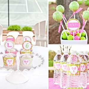 Tennis Preppy Sports Birthday - Pink and Green - Printable Customized Package