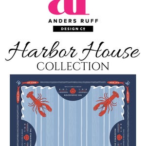 May include: A navy blue and white nautical-themed design with red lobsters and the text "The Charleston." The design includes the text "Harbor House Collection" and the Anders Ruff Design Co. logo.