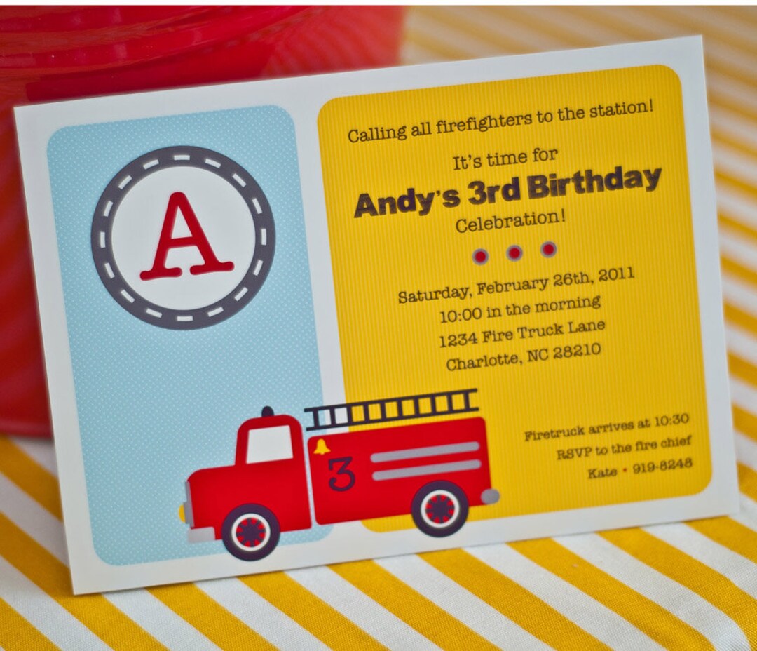 Fire Rescue Invitations Firetruck Fireman Firehouse Fire Station Invitation Rescue Alarm ...