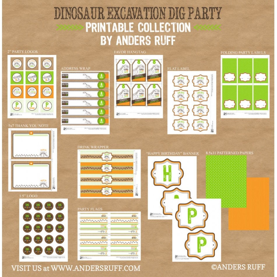 Dinosaur Excavation Dig Birthday Printable Customized - Etsy