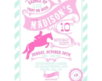 Equestrian Horseback Riding Preppy Birthday - Printable Customized Invitation