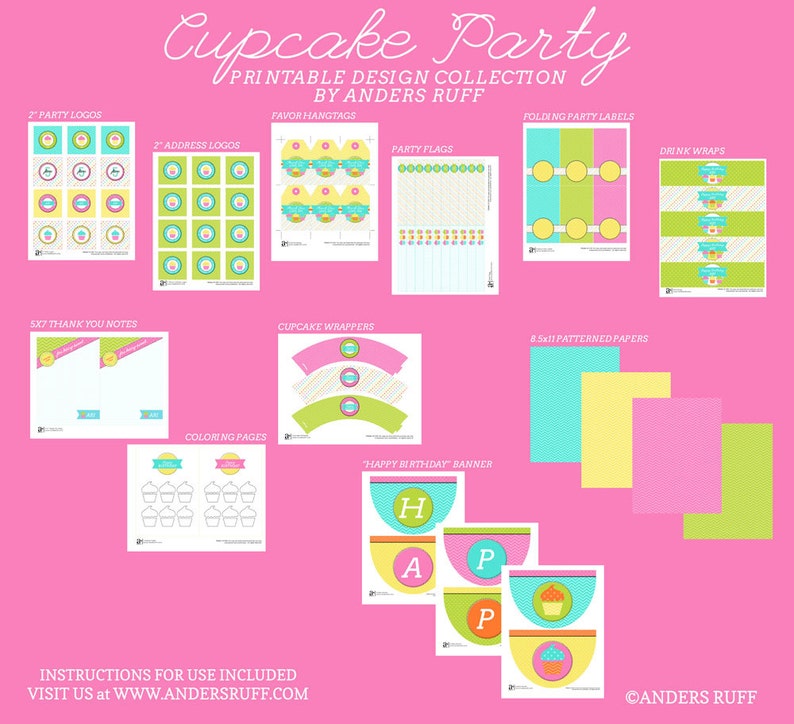 Chevron Cupcake Birthday Printable Customized Package - Etsy