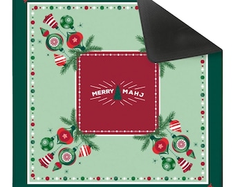 NEOPRENE Classic Very Merry Mahj Mahjong Mat | Green Christmas Mahjong Decor | Retro Holiday Game Night | Festive Mahj Collection | 33"
