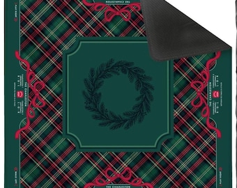 Evergreen & Tartan Mahjong Mat | Holiday with Red Ribbon Bows | Christmas Decor | Preppy Festive Mahjong Gift | Plaid TRAVEL [Non-Neoprene]
