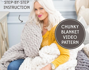 Chunky Knit Blanket Pattern & Video Tutorial | Step-by-Step Hand Knit Throw Instructions | Make a Cozy Knit Blanket Guide How To Kit PDF