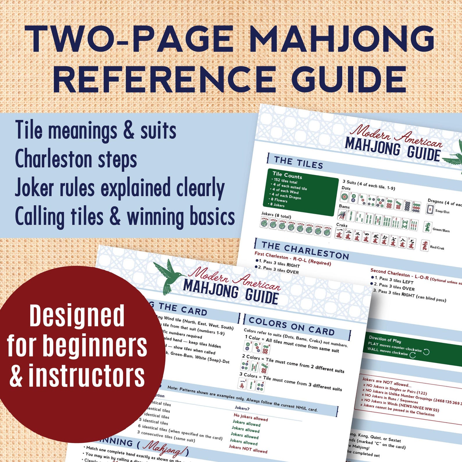 Mahjong Guide Mahjong Teaching Guide for Instructors | Beginner Friendly Mahjong ...