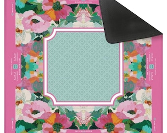 NEOPRENE Flora Belle Mahjong Mat | Pink & Aqua Floral Mahjong Mat | Grandmillennial Palm Beach Mahjong Table Decor | Preppy Mahjong Gift
