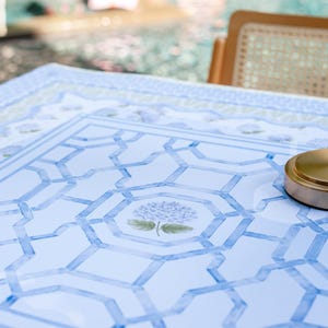 NEW NEOPRENE House of Hydrangea Mahjong Mat | Blue & White Mahjong | Coastal Table Mat | Grandmillennial Mahjong Decor | Hamptons Hydrangea image 3
