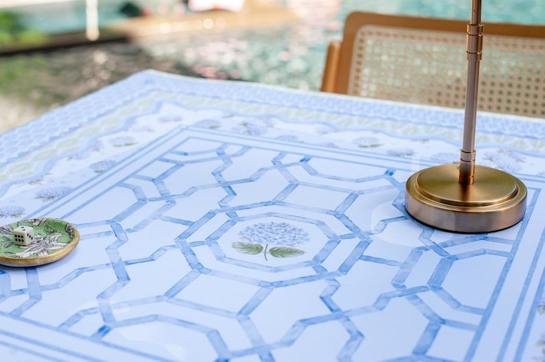 NEW NEOPRENE House of Hydrangea Mahjong Mat | Blue & White Mahjong | Coastal Table Mat | Grandmillennial Mahjong Decor | Hamptons Hydrangea image 3