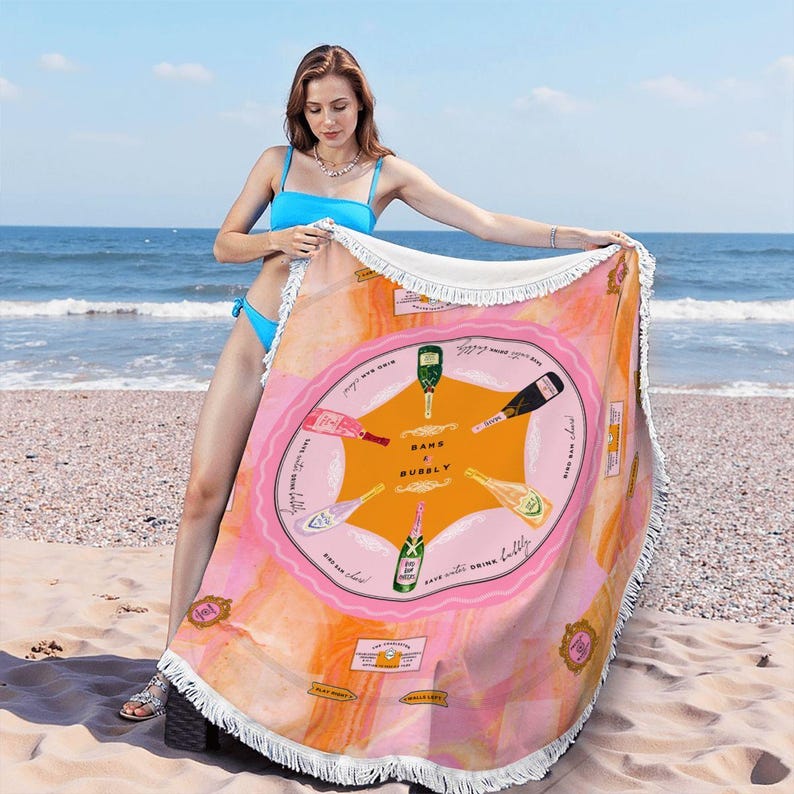 Bams & Bubbly Mahjong Beach Towel | Champagne Themed Mahjong Game Play Towel | Travel Mahjong | Poolside Game | Beach House Gift | Gift image 3