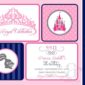 Prinzessin und Ritter Schloss Rüstung Tiara königliche Feier Geburtstagseinladung - druckbare individuelle Einladung
