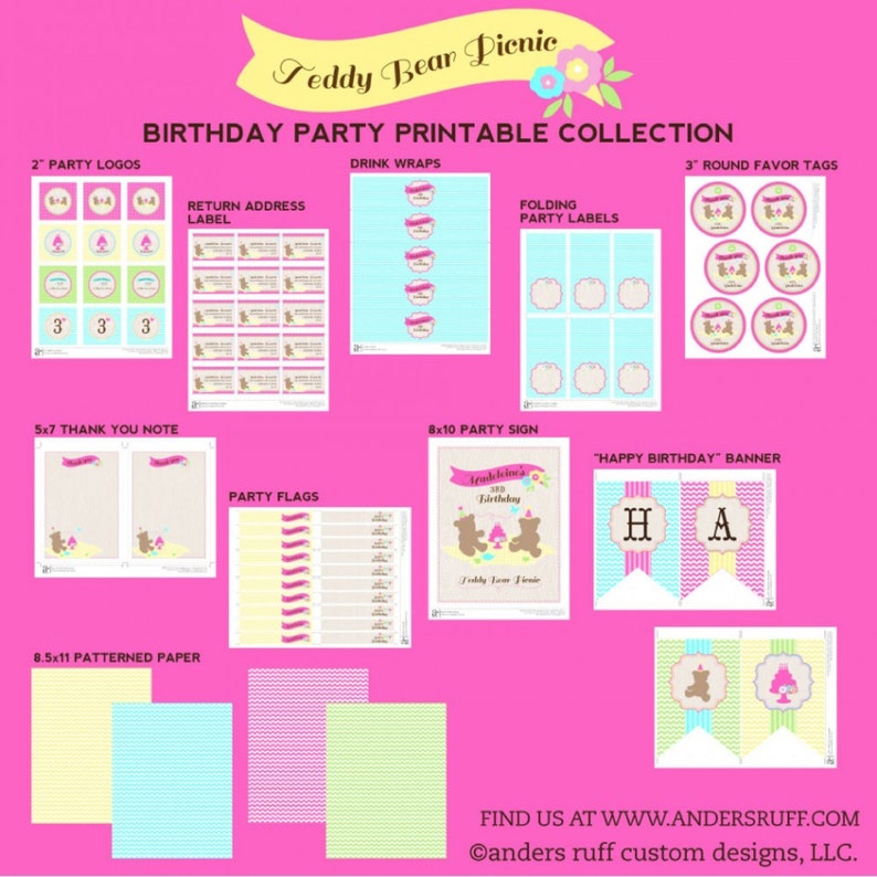 Teddy Bear Picnic Birthday Printable Customized Package image 5