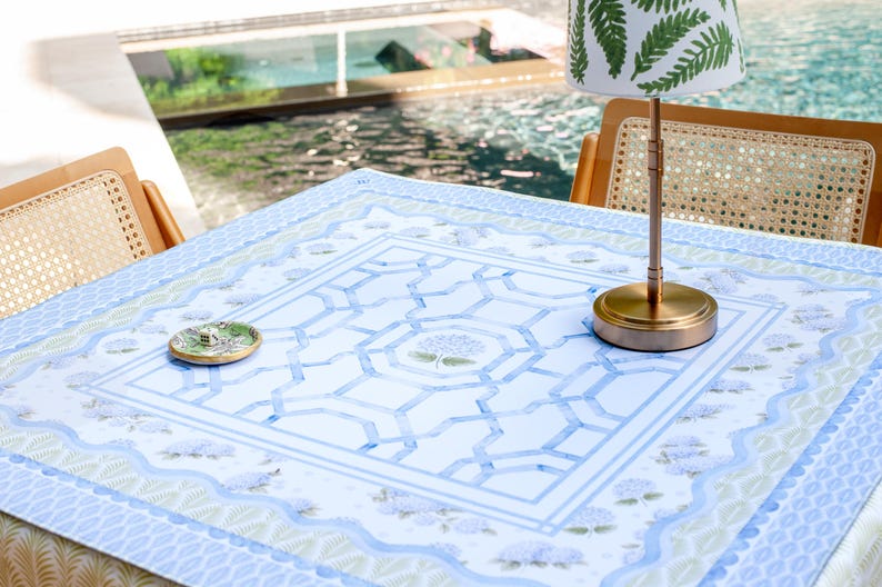 NEW NEOPRENE House of Hydrangea Mahjong Mat | Blue & White Mahjong | Coastal Table Mat | Grandmillennial Mahjong Decor | Hamptons Hydrangea image 4