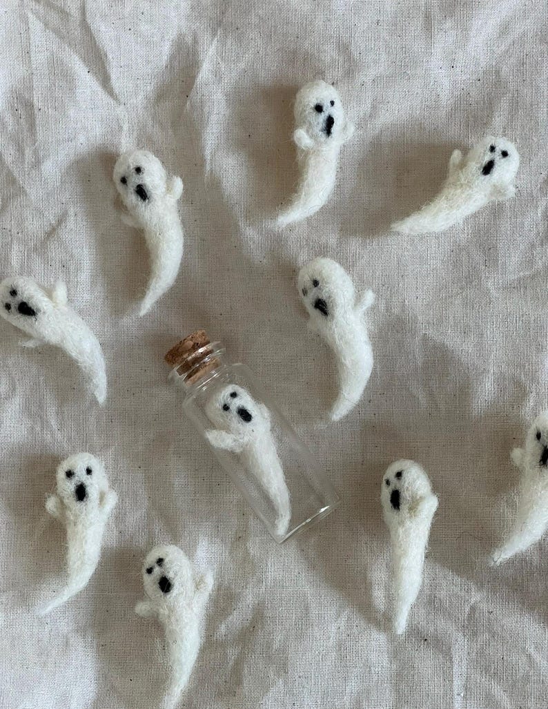 Monstruo en un frasco de fieltro con aguja; Fantasma en un frasco; Extraterrestre en un frasco; Hecho a mano - HECHO A PEDIDO Ghost