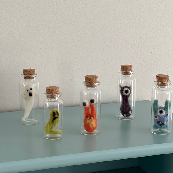 Needle Felted Monster in a Jar; Ghost in a Jar; Alien in a Jar; Handmade- MADE TO ORDER
