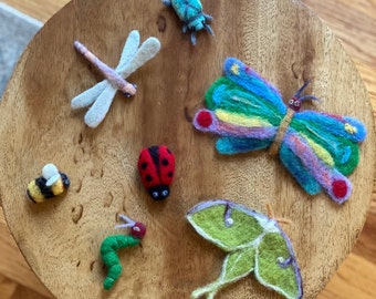 Insectos de fieltro de aguja; Mariquita; Mariposa; Abeja; Oruga; Polilla; Escarabajo; Libélula; Hechos a mano - POR ENCARGO
