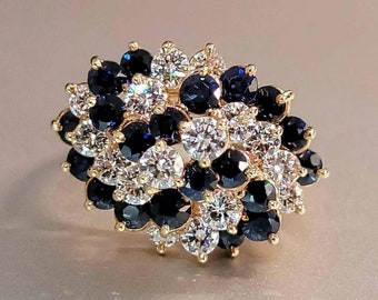 18K Yellow Gold Genuine Sapphire and Diamond Cocktail Ring