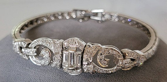 14K White Gold Diamond Vintage Statement Bracelet… - image 5