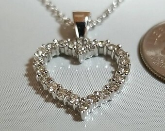 14K White Gold Hallmarked Cardow Diamond Heart Pendant and 14K White Gold Chain