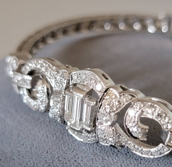 14K White Gold Diamond Vintage Statement Bracelet… - image 1