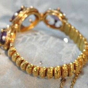 Antique 18K Yellow Gold Amethyst, Diamond and Pearl Bracelet image 4