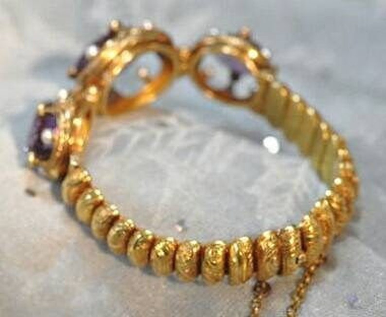 Antique 18K Yellow Gold Amethyst, Diamond and Pearl Bracelet image 4