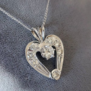 14K White Gold Diamond Heart Shaped Pendant on a 14K Gold Pendant Chain image 2