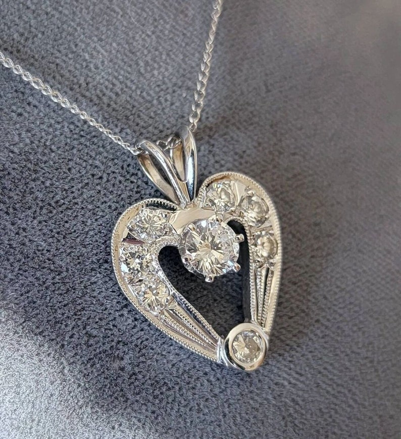 14K White Gold Diamond Heart Shaped Pendant on a 14K Gold Pendant Chain image 2