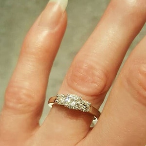 14K White Gold Three Stone Diamond Ring, Wedding, Engagement and Anniversary