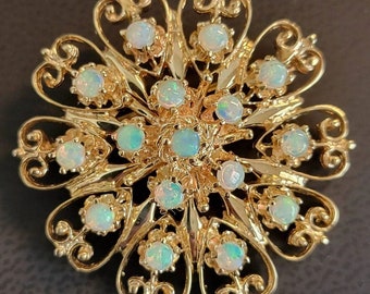 14K Yellow Gold Opal Statement Pendant Brooch