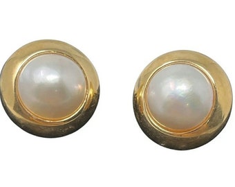 Pair of 14K Yellow Gold Mabe Pearl Pierced Earrings with 14K Posts and 14K Omega Backs for Fastening