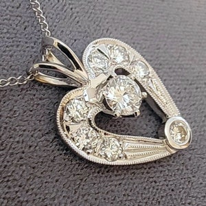 14K White Gold Diamond Heart Shaped Pendant on a 14K Gold Pendant Chain image 1