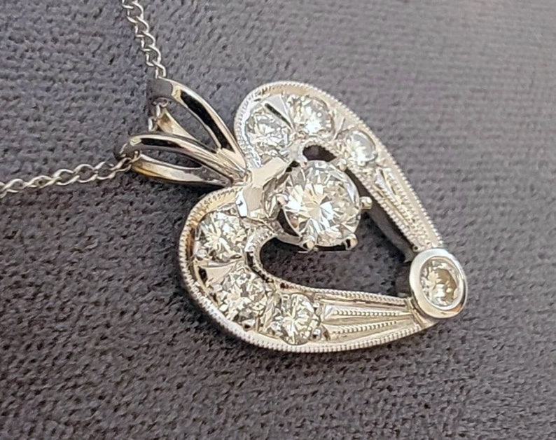 14K White Gold Diamond Heart Shaped Pendant on a 14K Gold Pendant Chain image 1