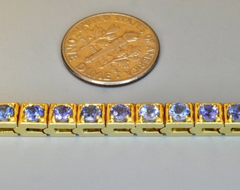 14K Yellow Gold Tanzanite Bracelet. Beautiful Blue Lavender Purple Color