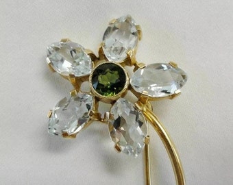 Weinman Brothers 14K Yellow Gold Aquamarine and Green Tourmaline Flower Brooch