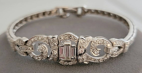 14K White Gold Diamond Vintage Statement Bracelet… - image 4