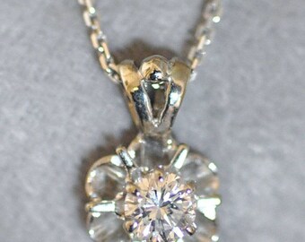 14K White Gold 1/4 Carat Round Brilliant Cut Diamond Pendant with a 14K White Gold Necklace Chain