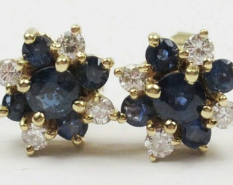 Pair of 14K Yellow Gold 0.60 ctw Genuine Sapphire and 0.20 ctw Diamond Pierced Earrings