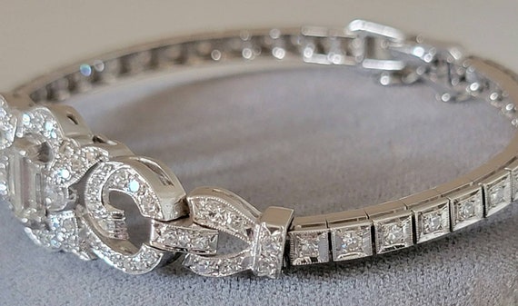 14K White Gold Diamond Vintage Statement Bracelet… - image 2