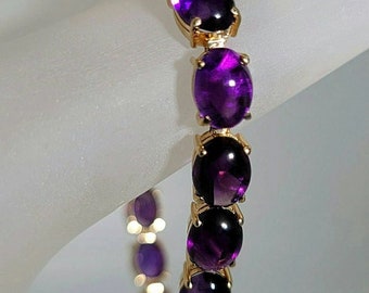 14K Yellow Gold Cabochon cut Fine Quality Amethyst Gemstone Bracelet