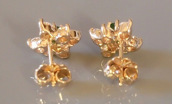 Pair of 14K Yellow Gold Genuine Emerald and Diamo… - image 2