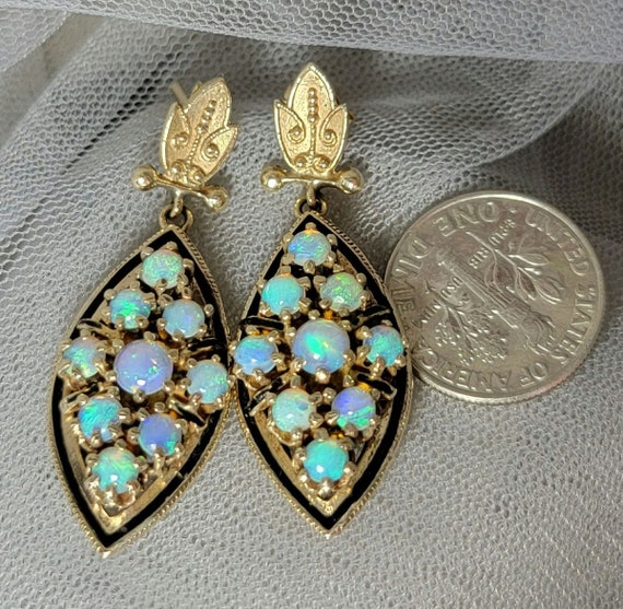 Pair of 14K Yellow Gold Vintage Opal Pierced Dang… - image 5