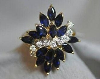 Genuine Sapphire and Diamond 14K Cocktail Ring