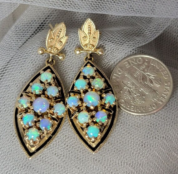 Pair of 14K Yellow Gold Vintage Opal Pierced Dang… - image 3