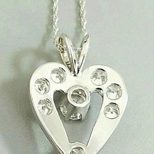 14K White Gold Diamond Heart Shaped Pendant on a 14K Gold Pendant Chain image 5